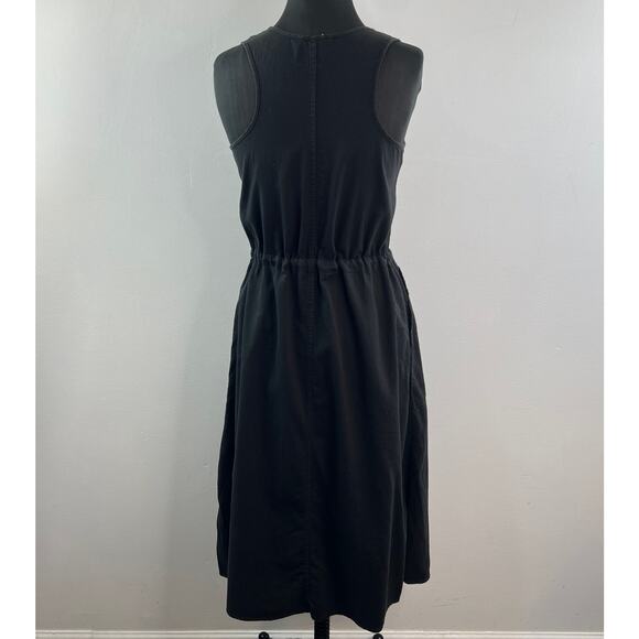 EILEEN FISHER Black Twill Dress Cotton Drawstring Scoop Neck Size 2XS FLAW - Picture 5 of 9